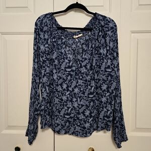 Faherty Womens Emery Blue Esna Floral Blouse Size Large